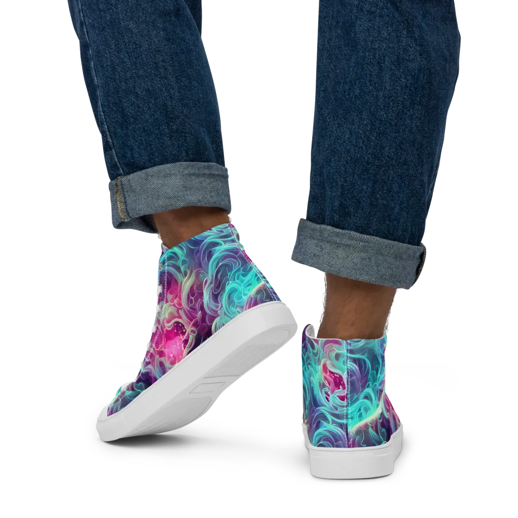 Galactic Bloom on Men's High Top Canvas Shoes — Back