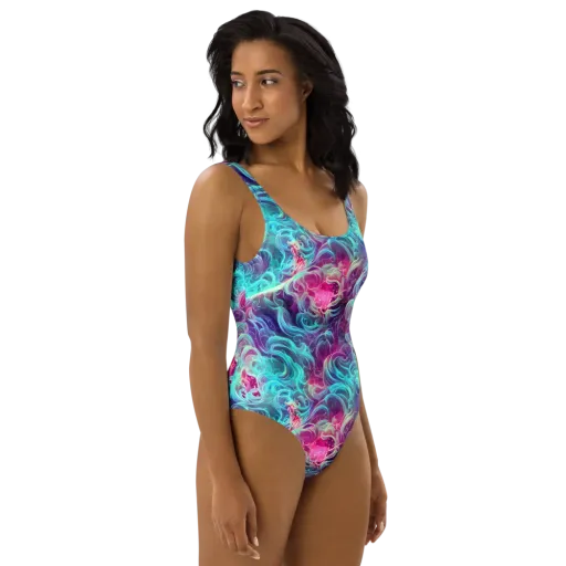 Galactic Bloom on a One-Piece Swimsuit