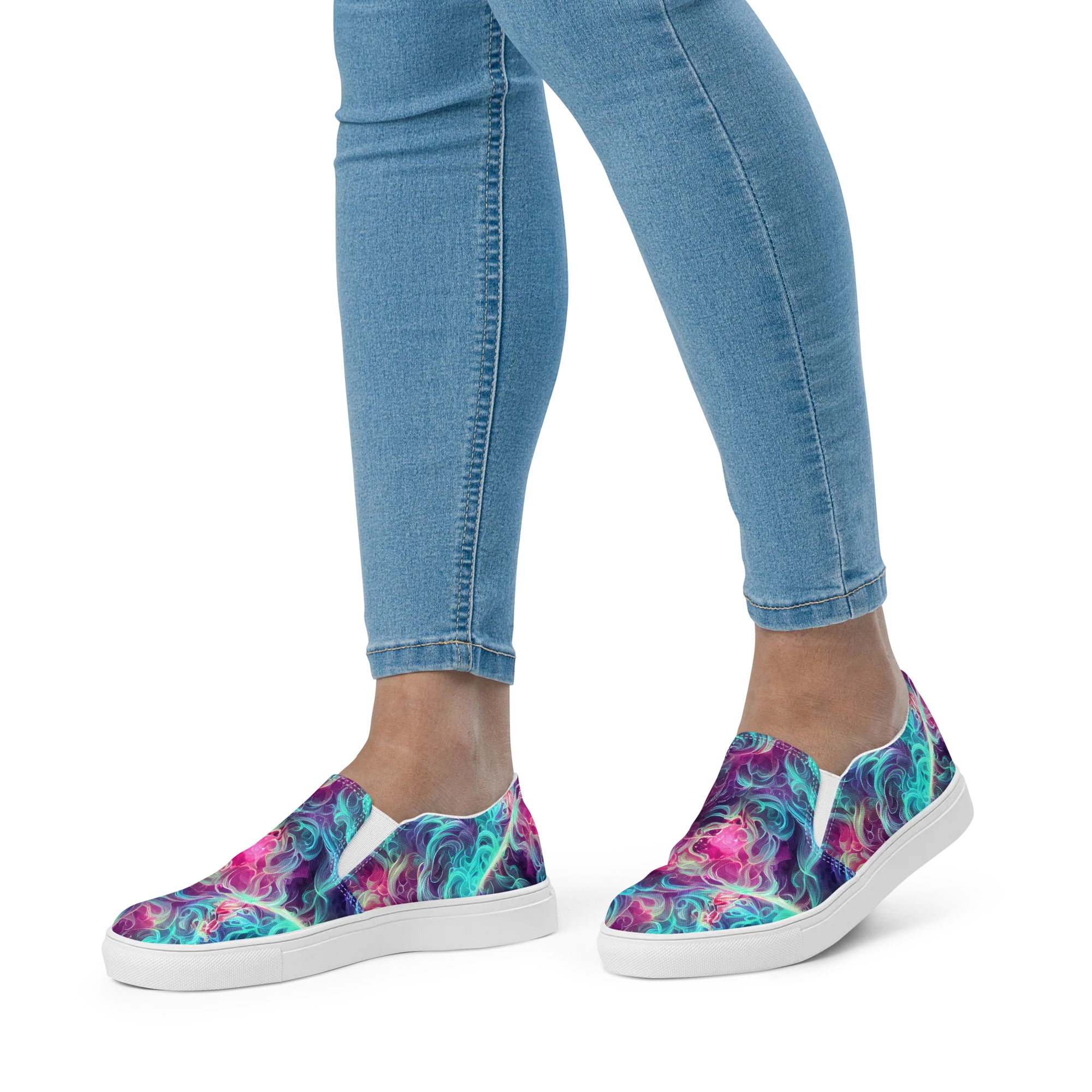 Galactic Bloom on Women's Slip-On Canvas Shoes — Front