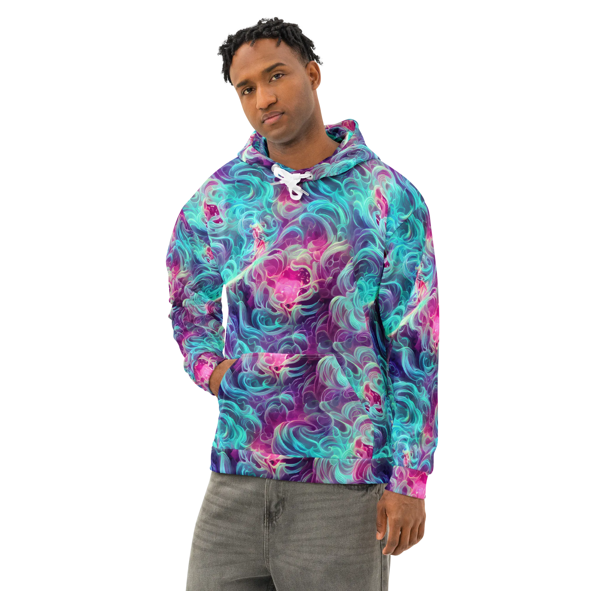 Galactic Bloom on Cotton Hoodie — Left Front