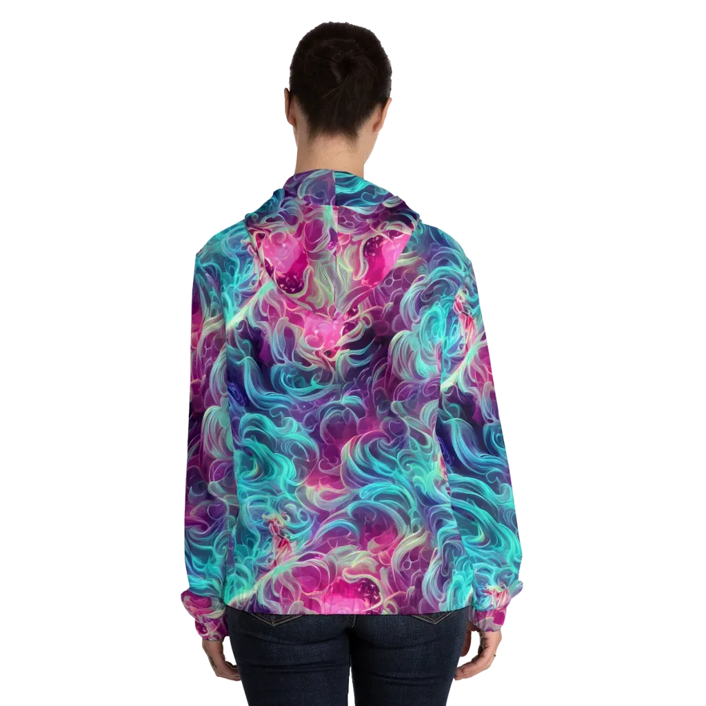 Galactic Bloom on Women's Full-Zip Hoodie — Back On Person