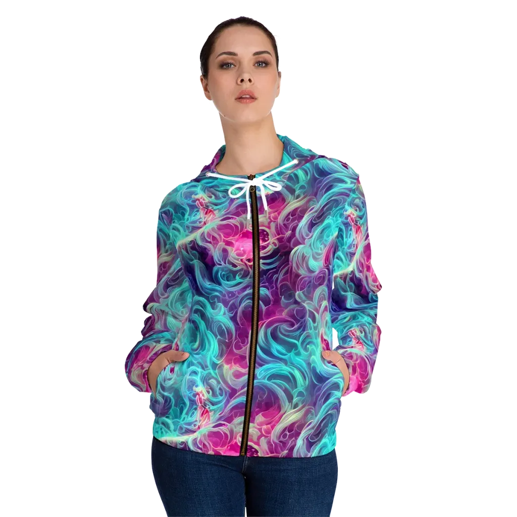 Galactic Bloom on Women's Full-Zip Hoodie — Front On Person