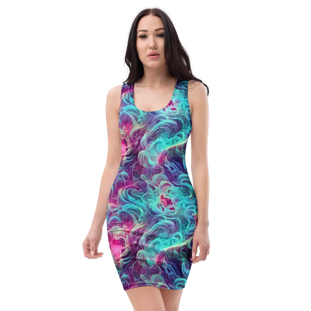 Galactic Bloom on Bodycon Dress — Front