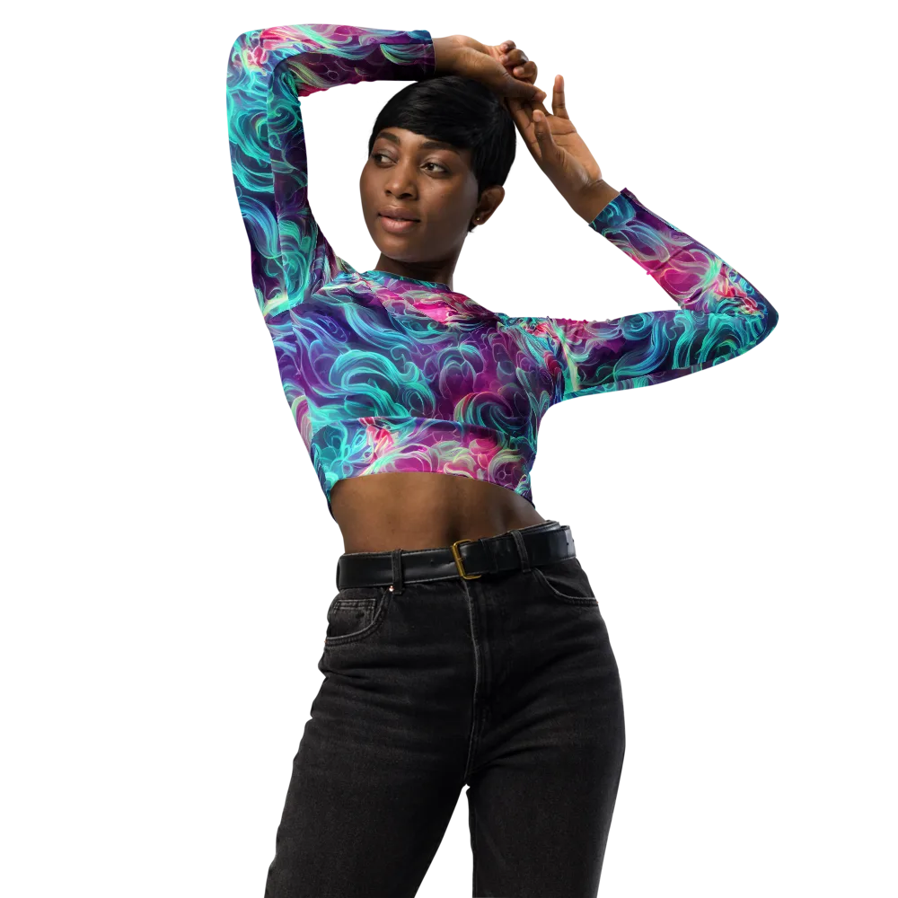Galactic Bloom on Long Sleeve Crop Top — Front
