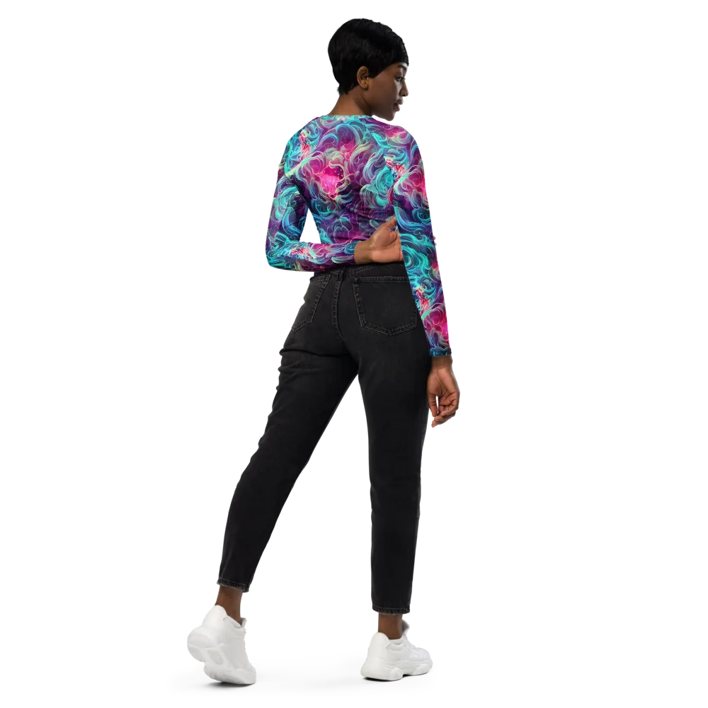 Galactic Bloom on Long Sleeve Crop Top — Right Back