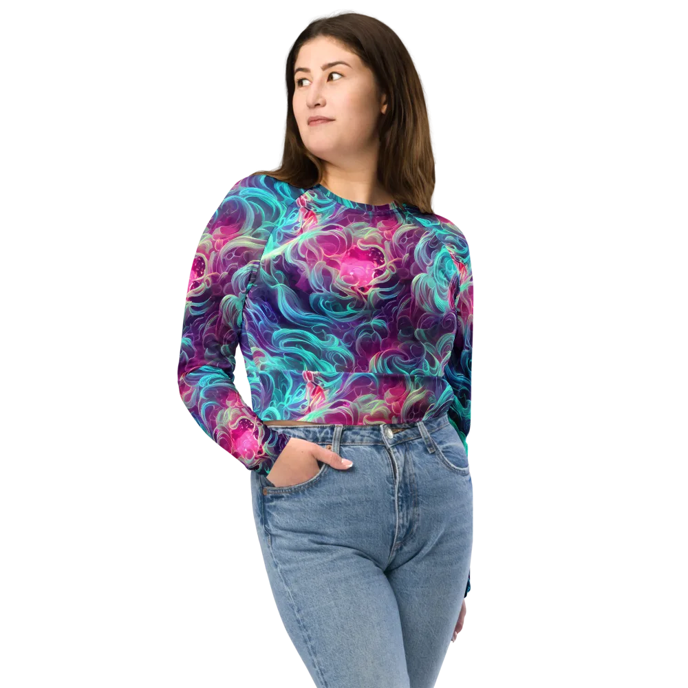 Galactic Bloom on Long Sleeve Crop Top — Front