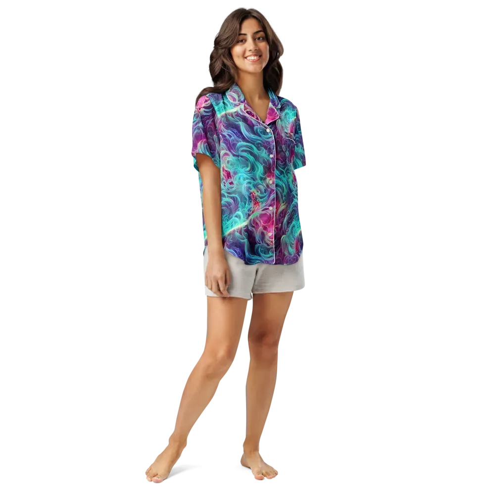 Galactic Bloom on Women's Short Sleeve Pajama Top — Front