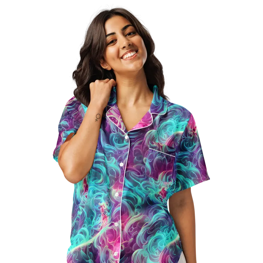 Galactic Bloom on Women's Short Sleeve Pajama Top — Front