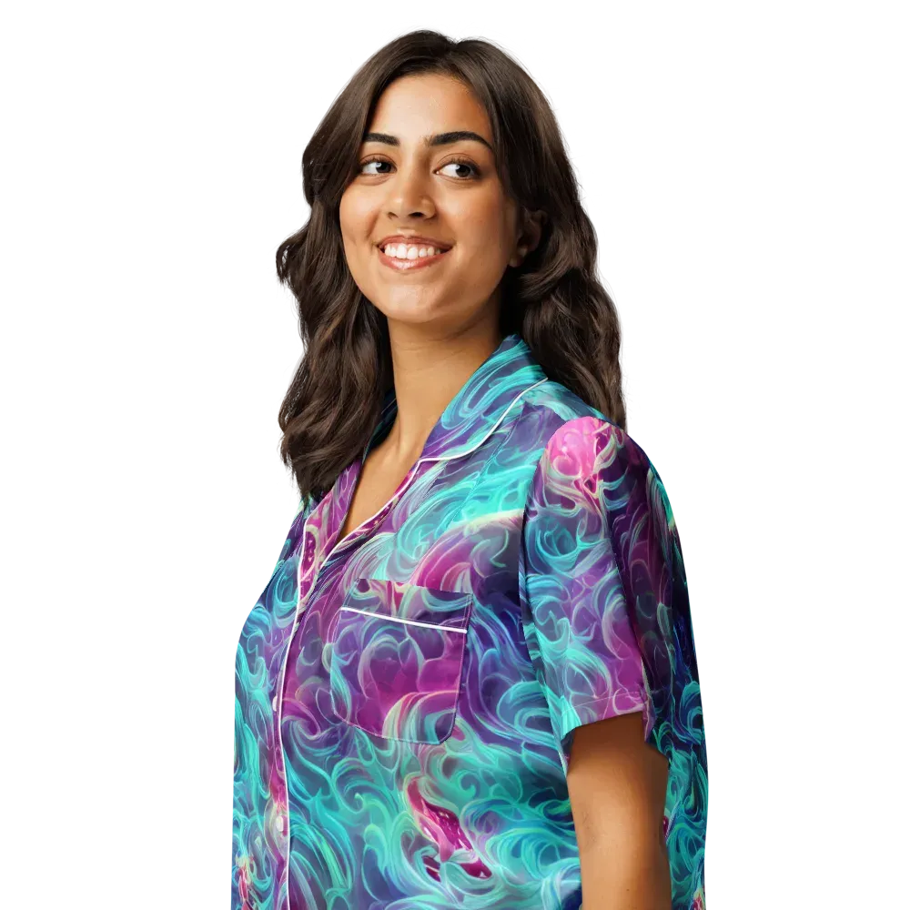 Galactic Bloom on Women's Short Sleeve Pajama Top — Left Front