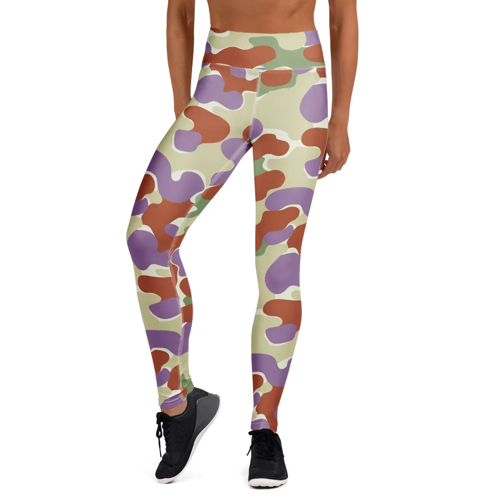 Lavender Camo on Yoga Leggings — Front
