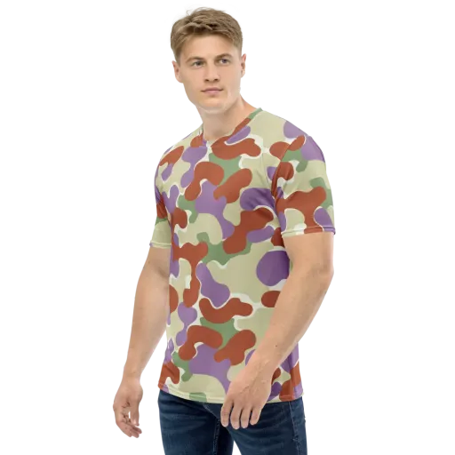 Lavender Camo on a Men's Crew Neck T-Shirt