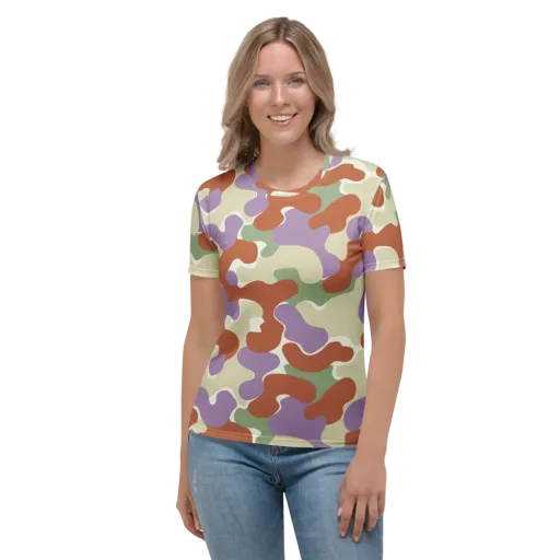 Lavender Camo on a Women's Crew Neck T-Shirt