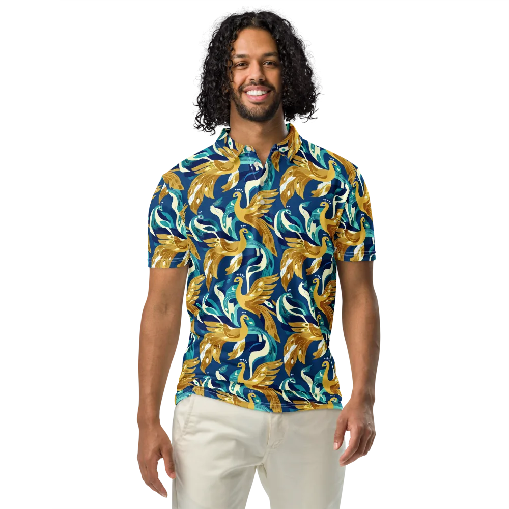 Gilded Peacock Tide on Men's Slim Fit Polo Shirt — Front