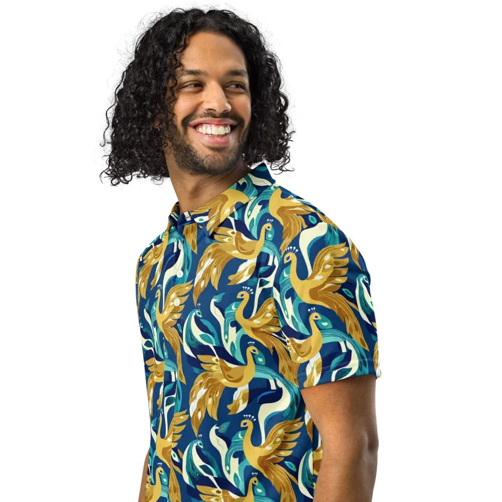 Gilded Peacock Tide on Men's Slim Fit Polo Shirt — Left Front