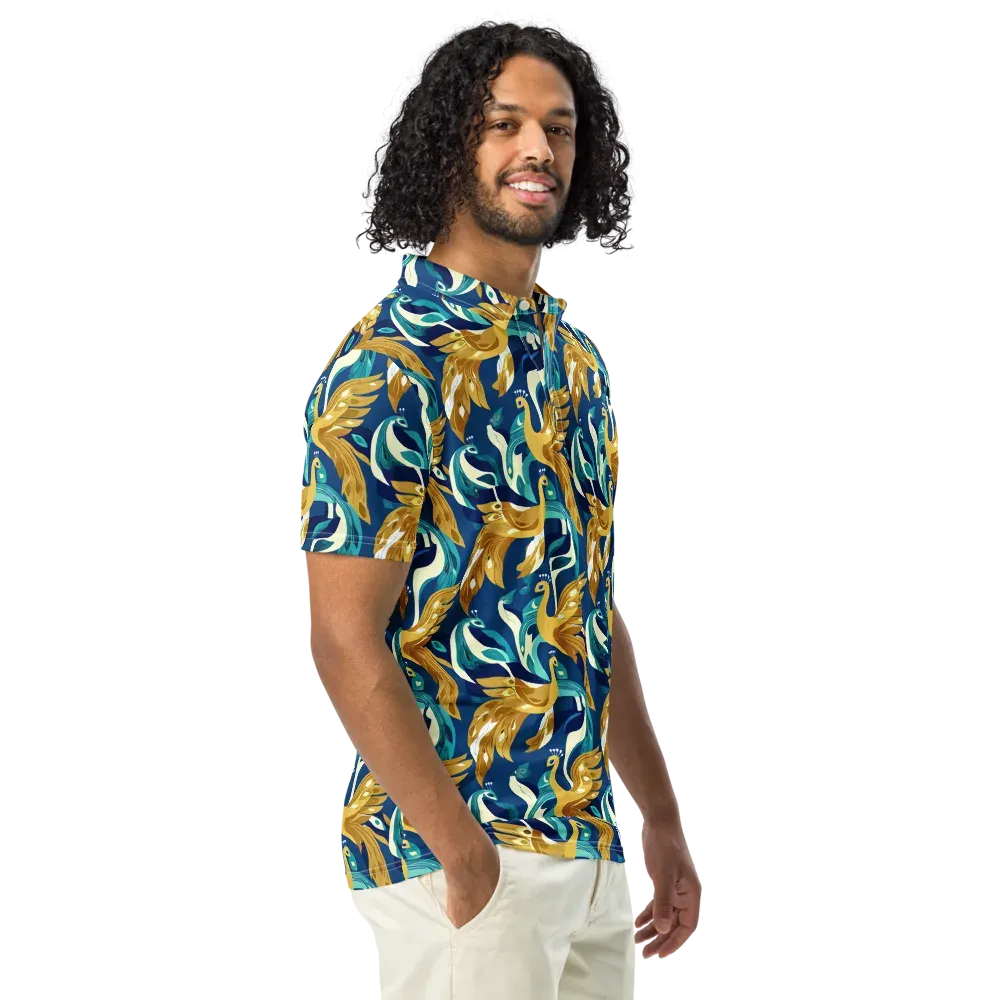 Gilded Peacock Tide on Men's Slim Fit Polo Shirt — Right Front