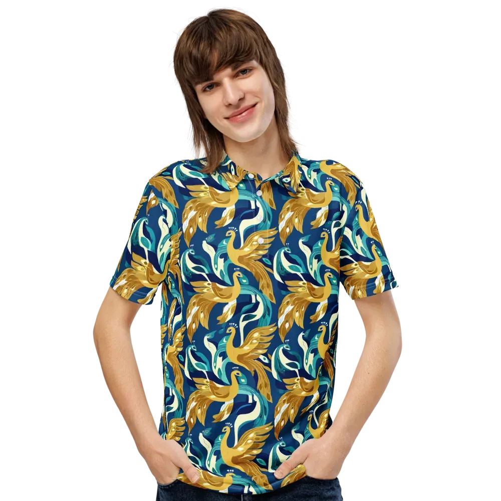 Gilded Peacock Tide on Men's Slim Fit Polo Shirt — Front