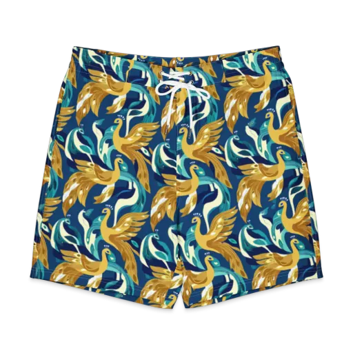 Gilded Peacock Tide on a Men's Board Shorts