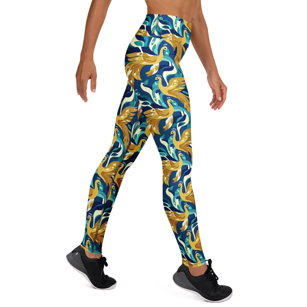 Gilded Peacock Tide on Yoga Leggings — Right