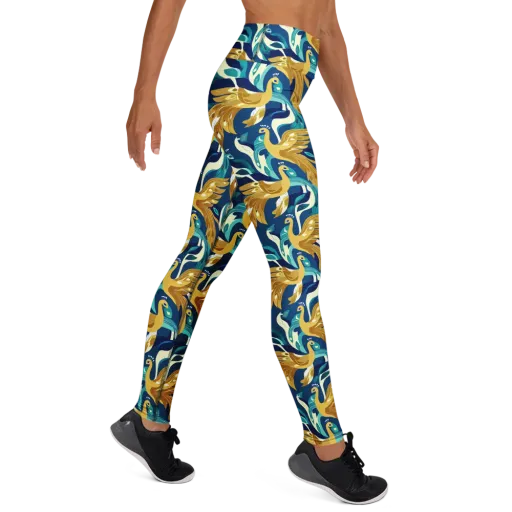 Gilded Peacock Tide on a Yoga Leggings