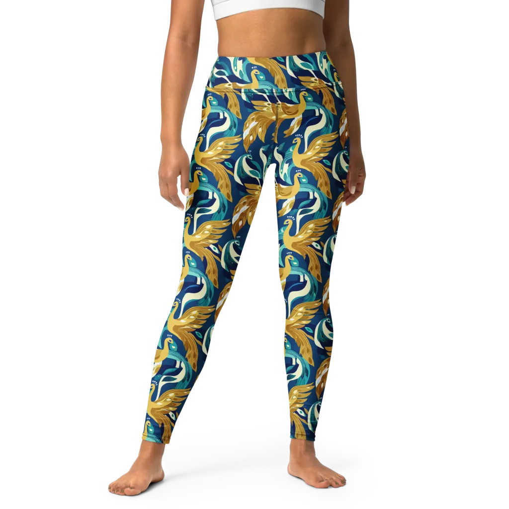 Gilded Peacock Tide on Yoga Leggings — Front