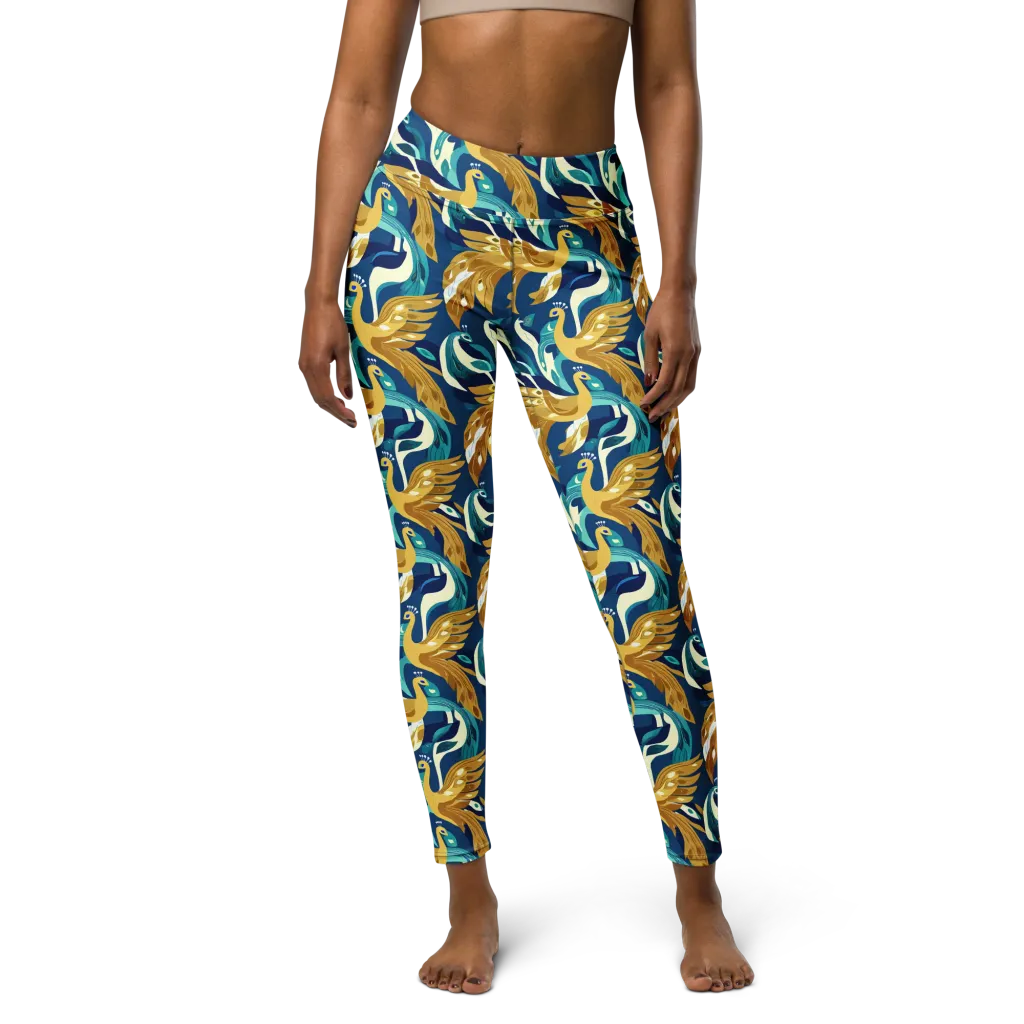 Gilded Peacock Tide on Yoga Leggings — Front