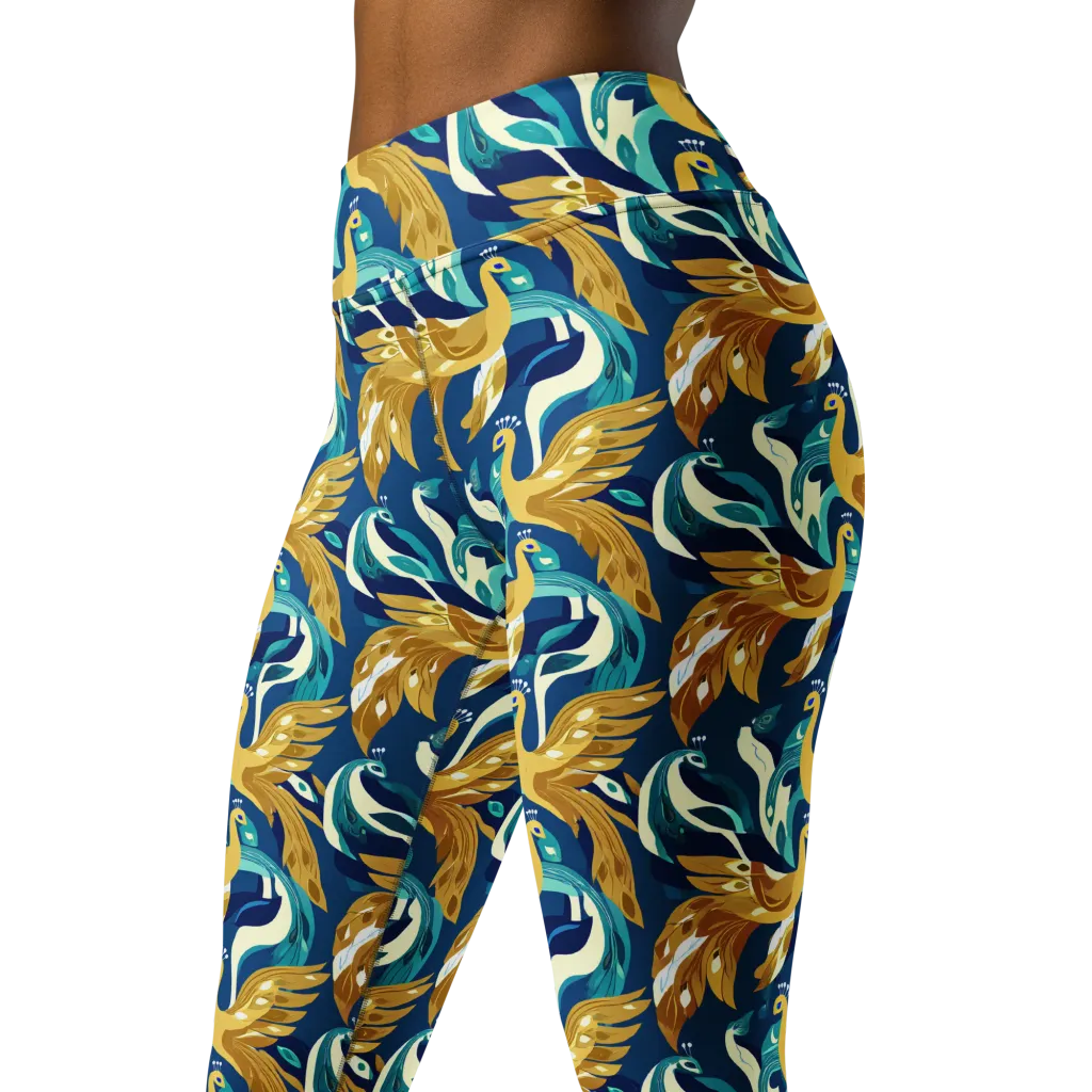 Gilded Peacock Tide on Yoga Leggings — Left Front