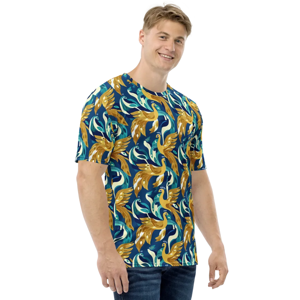 Gilded Peacock Tide on Men's Crew Neck T-Shirt — Right