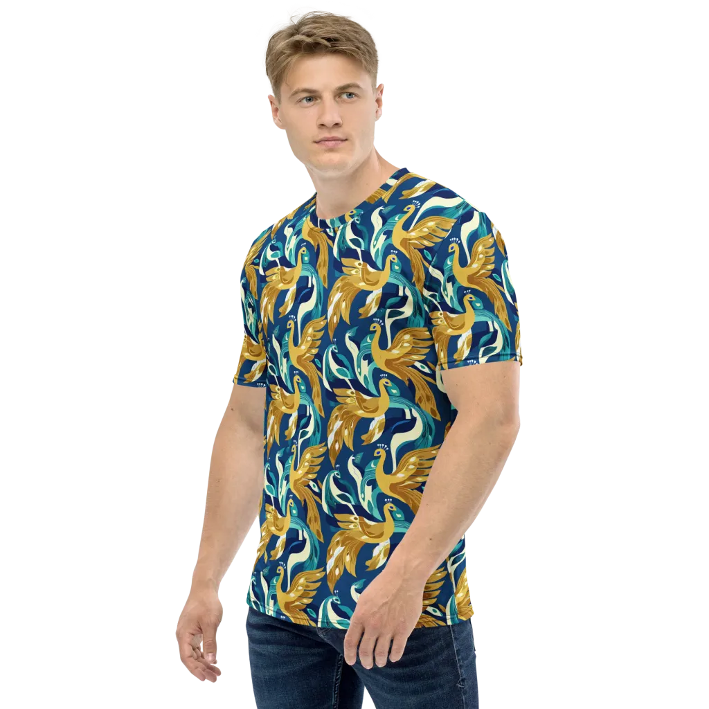 Gilded Peacock Tide on Men's Crew Neck T-Shirt — Left