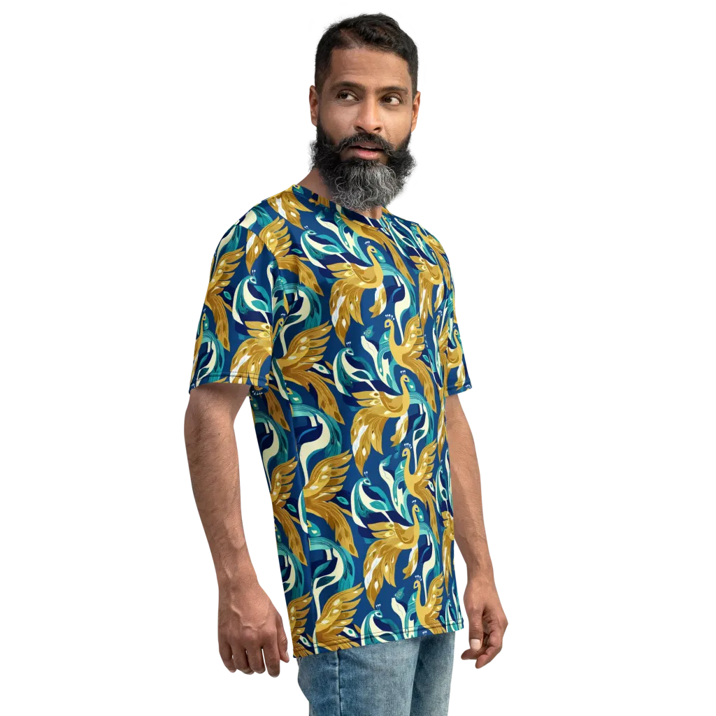 Gilded Peacock Tide on Men's Crew Neck T-Shirt — Right