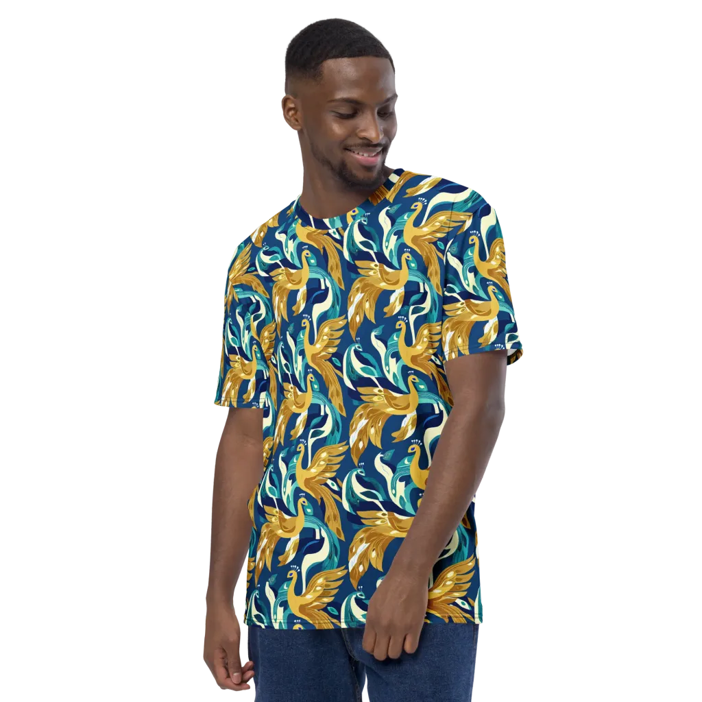 Gilded Peacock Tide on Men's Crew Neck T-Shirt — Left