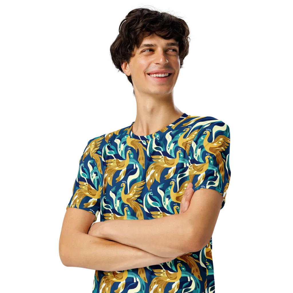 Gilded Peacock Tide on Men's Crew Neck T-Shirt — Left Front