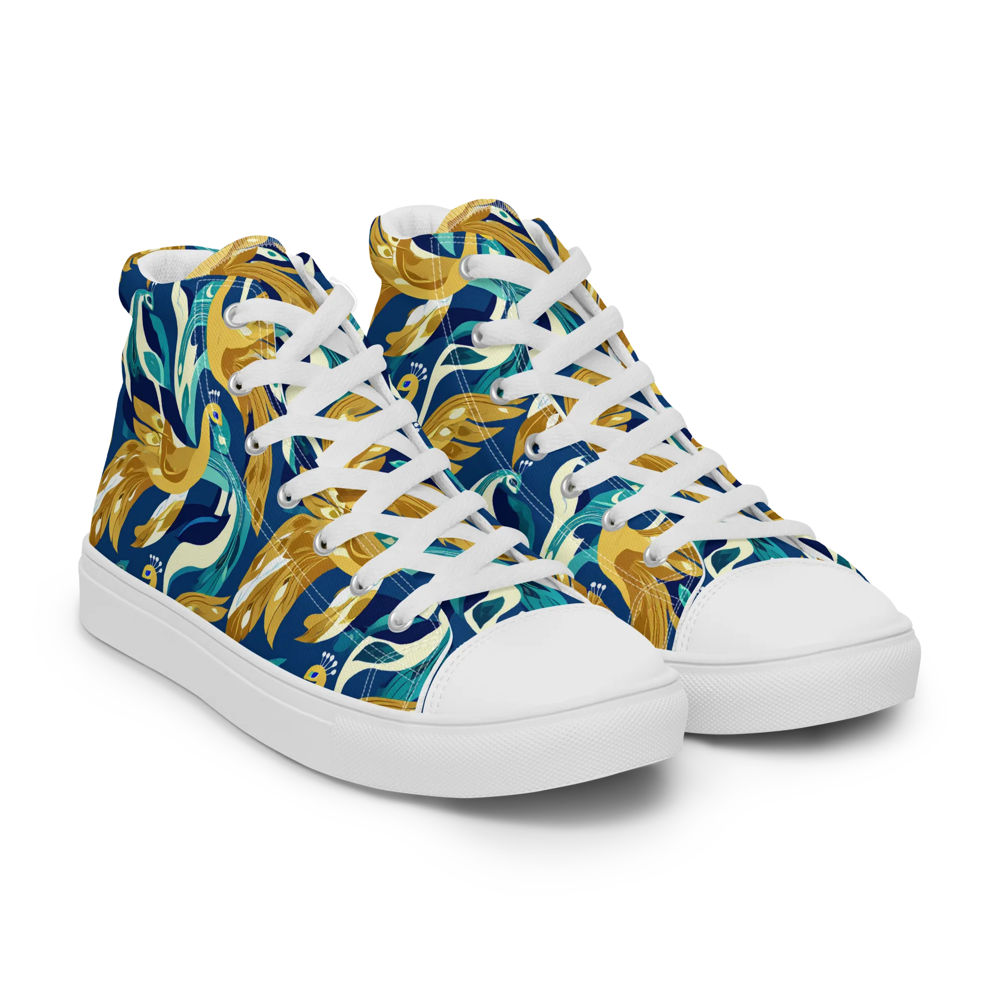 Gilded Peacock Tide on Men's High Top Canvas Shoes — Right Front