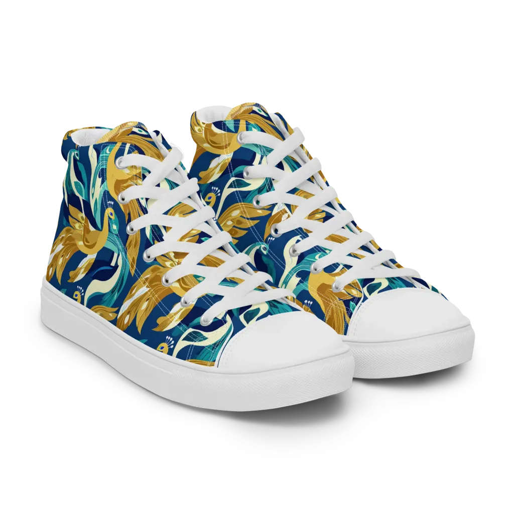 Gilded Peacock Tide on Men's High Top Canvas Shoes — Right Front