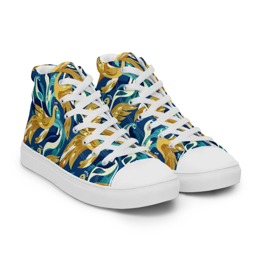 Gilded Peacock Tide on a Men's High Top Canvas Shoes