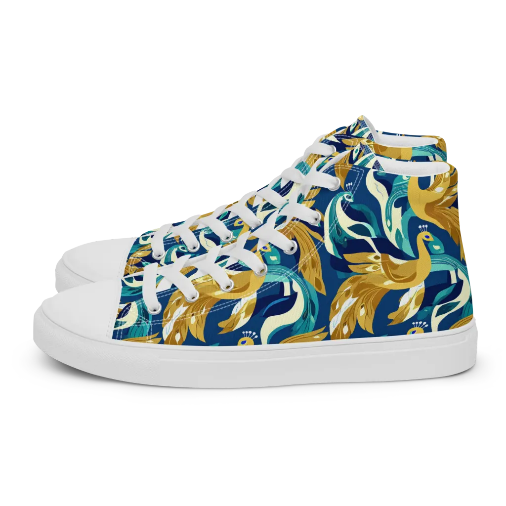 Gilded Peacock Tide on Men's High Top Canvas Shoes — Left