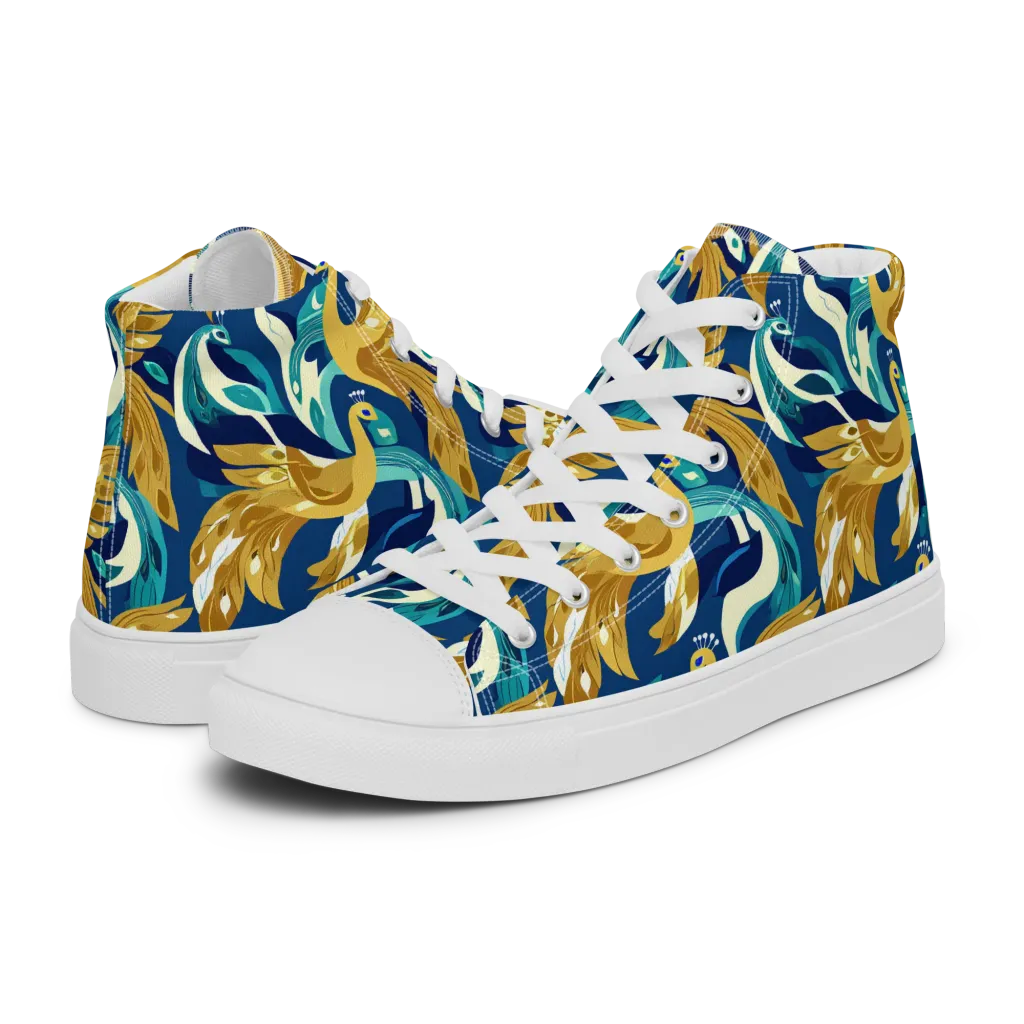 Gilded Peacock Tide on Men's High Top Canvas Shoes — Left