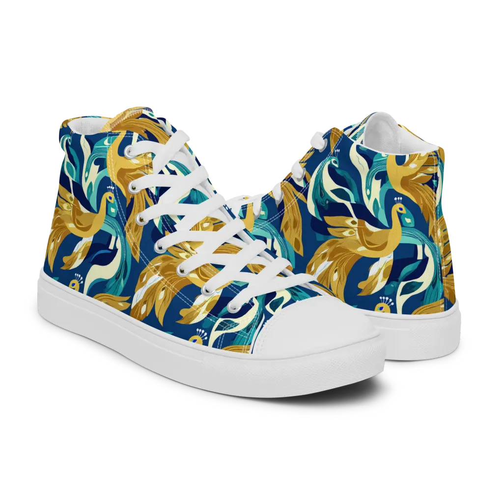 Gilded Peacock Tide on Men's High Top Canvas Shoes — Right