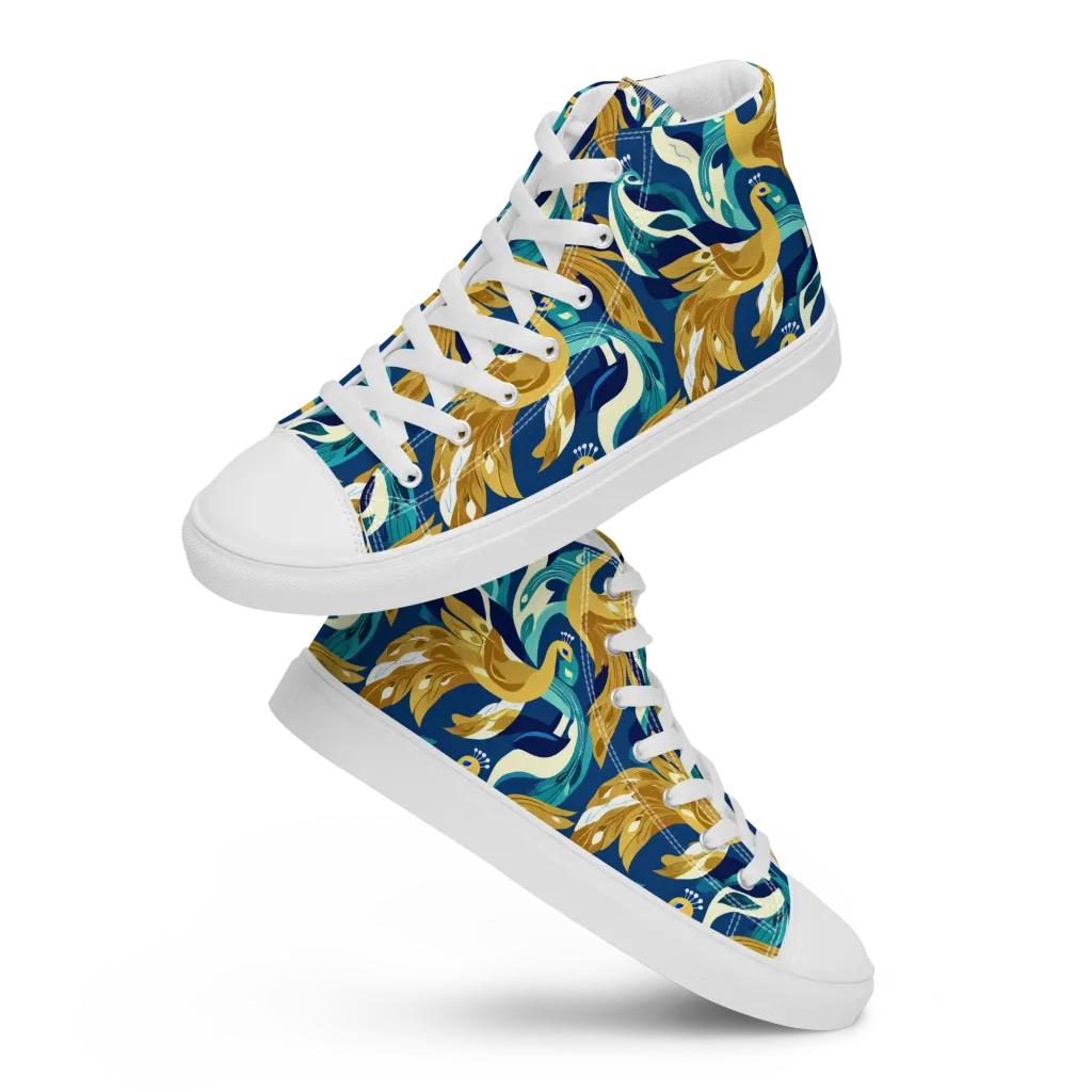 Gilded Peacock Tide on Men's High Top Canvas Shoes — Front