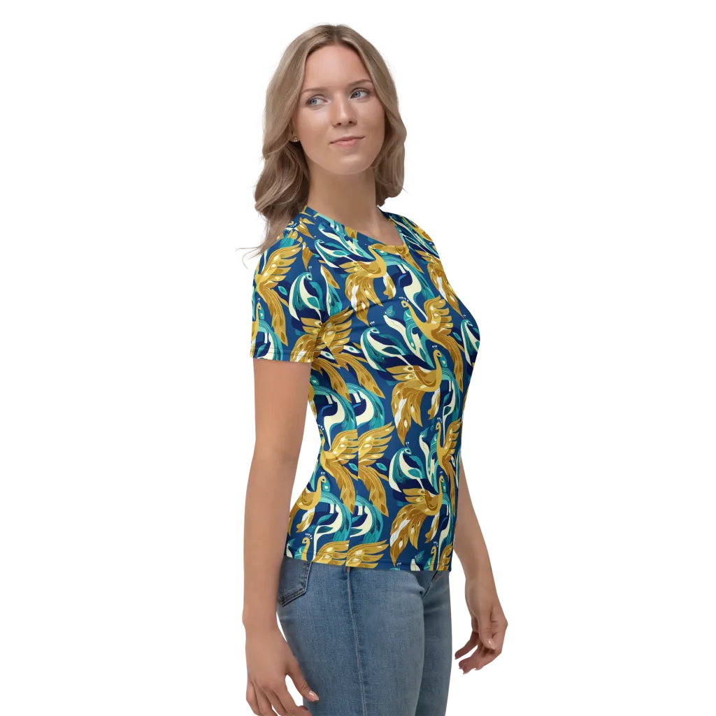 Gilded Peacock Tide on Women's Crew Neck T-Shirt — Right
