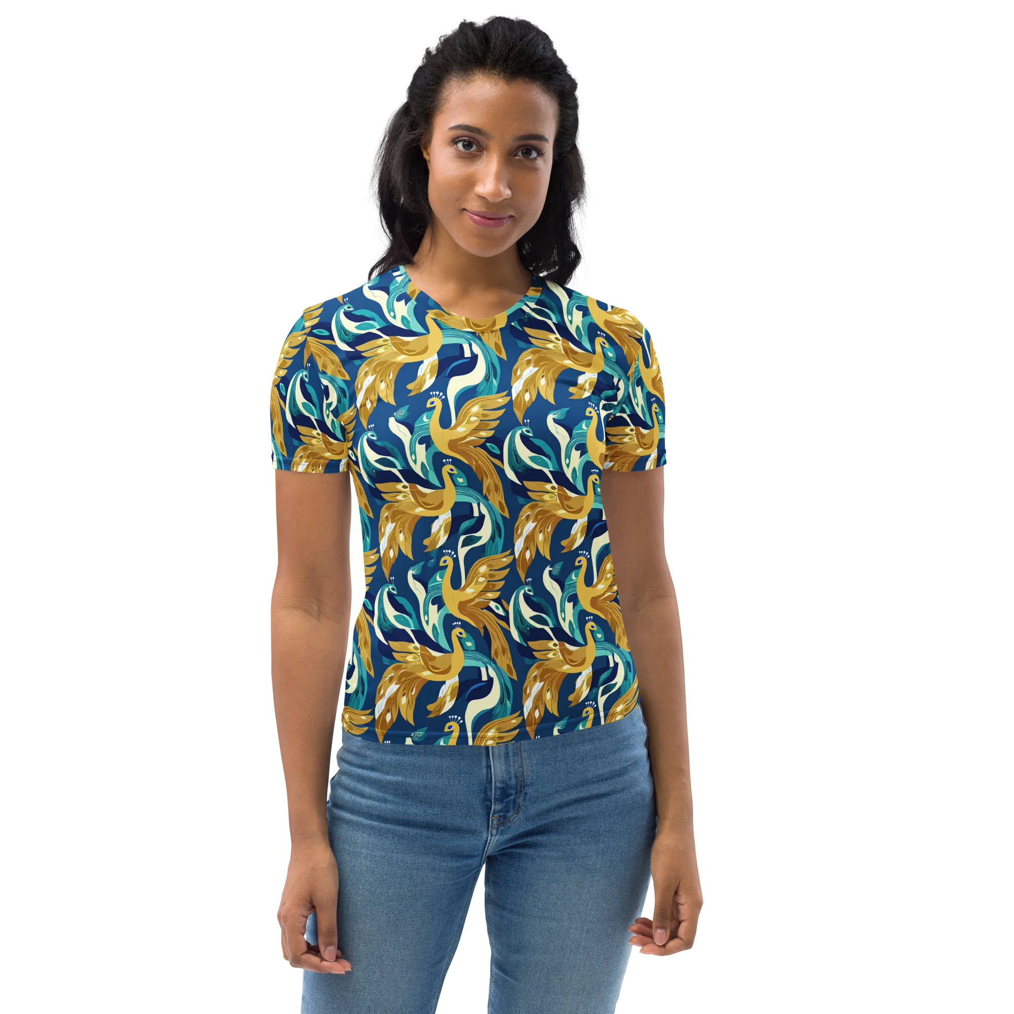 Gilded Peacock Tide on Women's Crew Neck T-Shirt — Front