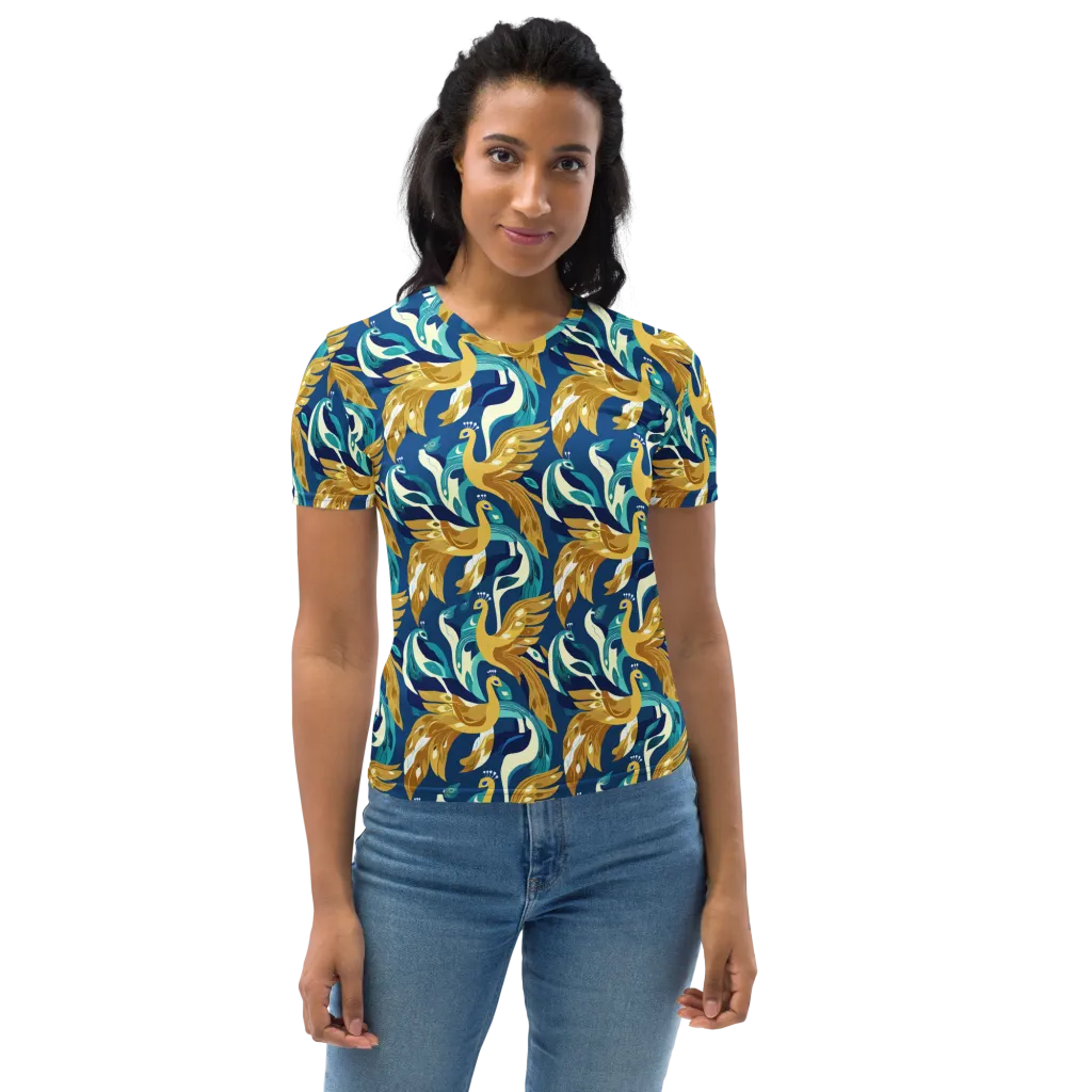 Gilded Peacock Tide on Women's Crew Neck T-Shirt — Front
