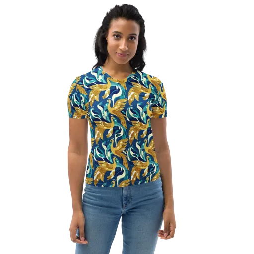 Gilded Peacock Tide on a Women's Crew Neck T-Shirt