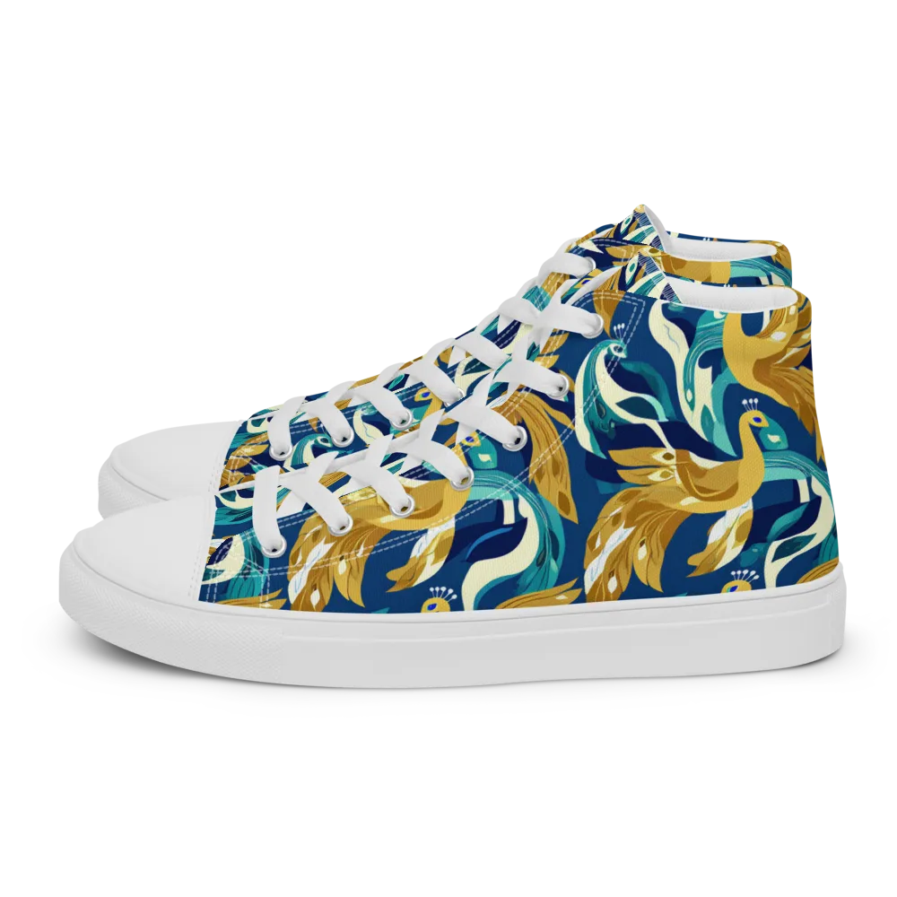 Gilded Peacock Tide on Women's High Top Canvas Shoes — Left