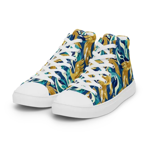Gilded Peacock Tide on a Women's High Top Canvas Shoes