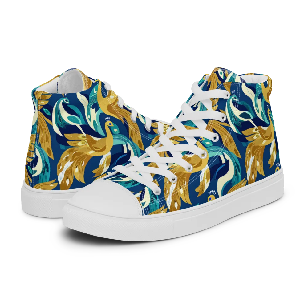 Gilded Peacock Tide on Women's High Top Canvas Shoes — Left