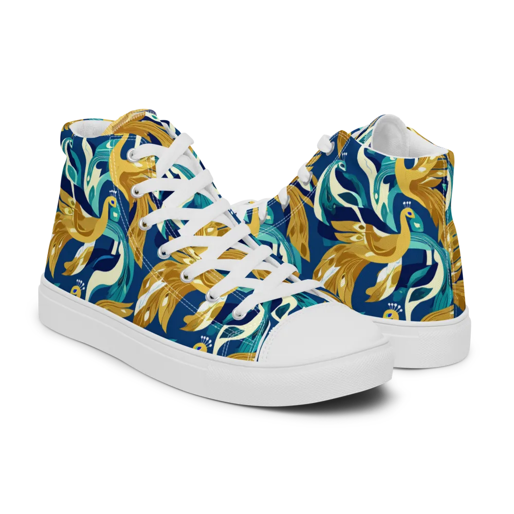 Gilded Peacock Tide on Women's High Top Canvas Shoes — Right