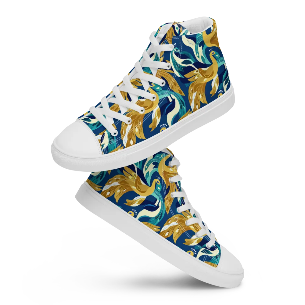 Gilded Peacock Tide on Women's High Top Canvas Shoes — Front