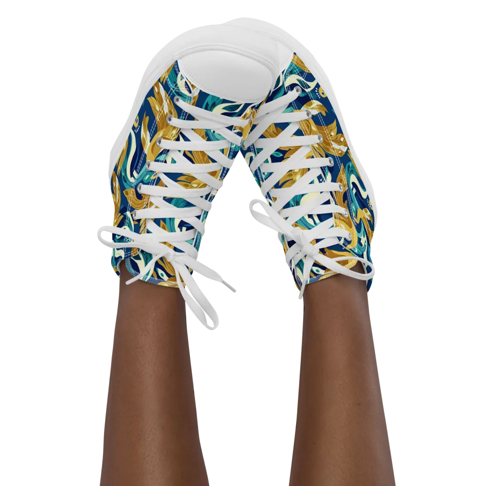 Gilded Peacock Tide on Women's High Top Canvas Shoes — Front