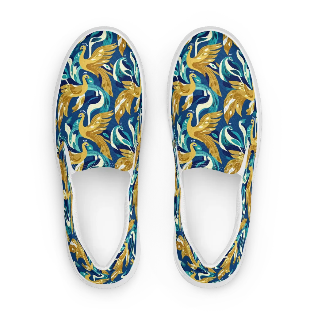 Gilded Peacock Tide on Men's Slip-On Canvas Shoes — Front