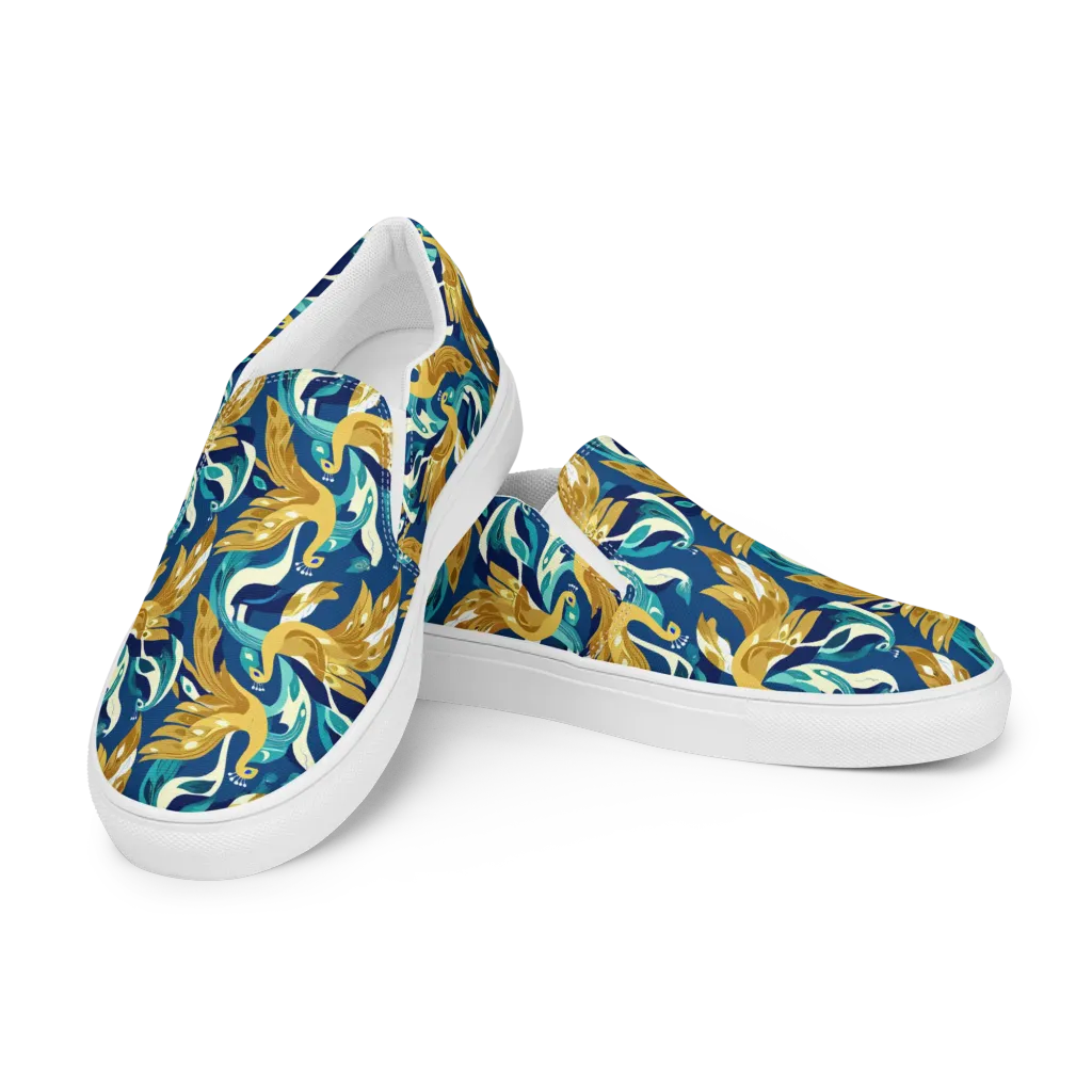 Gilded Peacock Tide on Men's Slip-On Canvas Shoes — Left Front